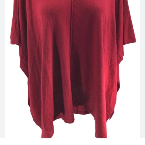J Jill sweater poncho red merino wool tencel knit v neck  97641 one size - Picture 3 of 7